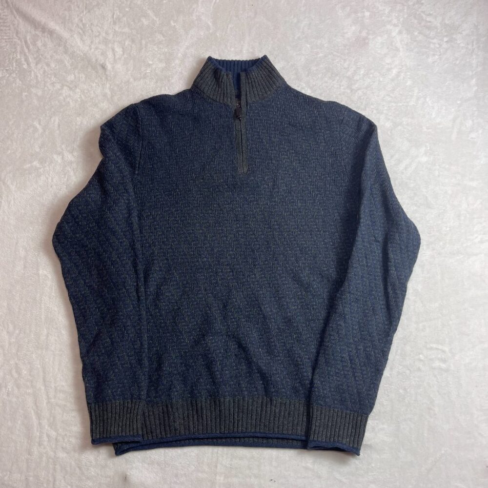 Black & Brown 1826 Men's Blue Gray Lambswool Blend 1/4 Zip Sweater Size M
